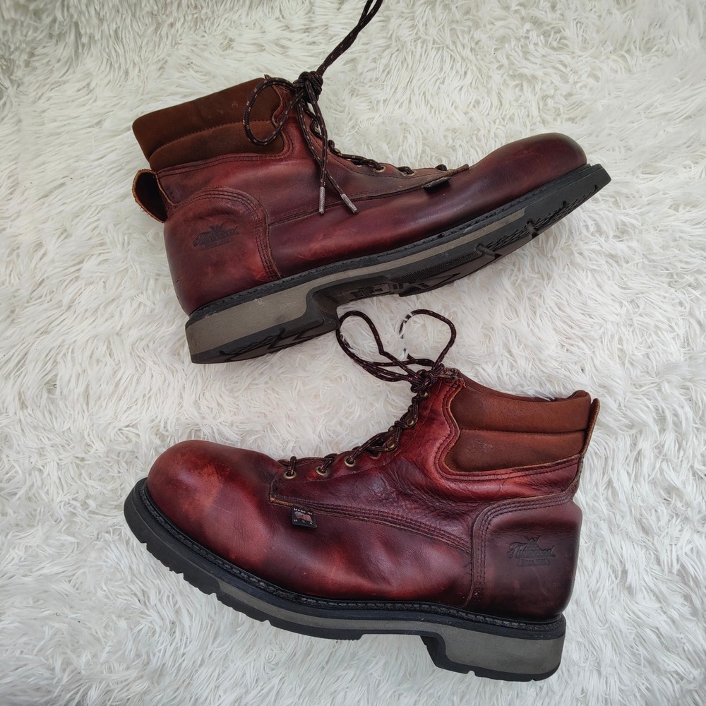 Thorogood USA Leather‎ Work Boots Steel Toe 14 EEE Wide Brown Safety Lace Up EH